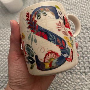 Anthropologie Starla M. Halfmann "Petal Palette" Monogram "S" Mug Floral